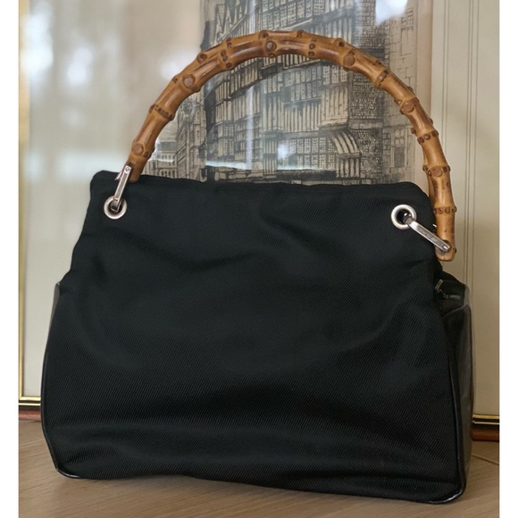 Gucci Handbag with Bamboo Handles. Black Leather & Nylon Canvas - Picture 5 of 14
